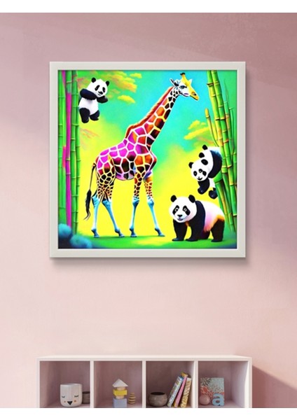 Panda Kardeşler ve Zürefa LED Tablo – 60X60 cm | Sıva Üstü Montajlı, Tak-Çalıştır Sistem, Arapuarlı modelleri