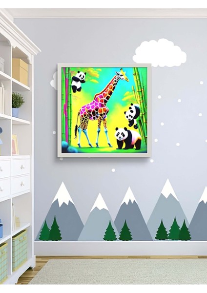 Panda Kardeşler ve Zürefa LED Tablo – 60X60 cm | Sıva Üstü Montajlı, Tak-Çalıştır Sistem, Arapuarlı indirimleri