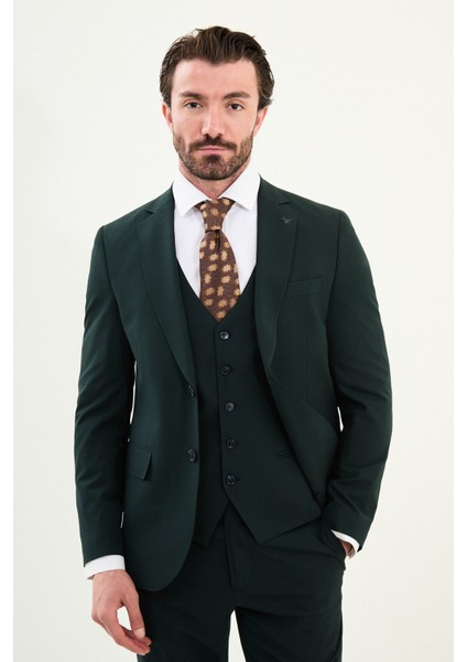 Düz Slim Fit Mono Yaka Klasik Yün Erkek Takım Elbise