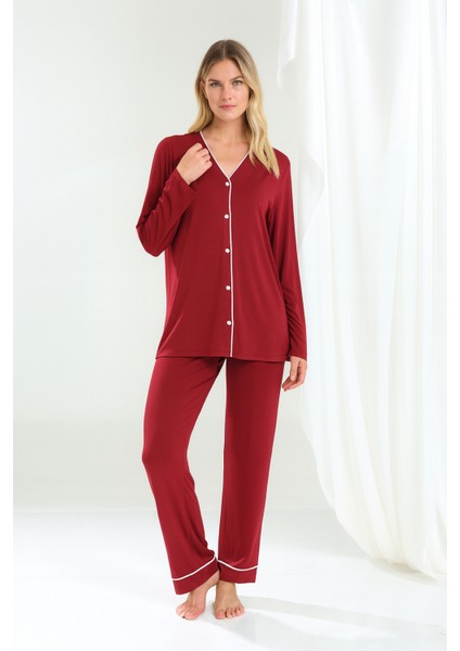 Kadın Bambu Kumaş Pijama Takımı – Büyük Beden Seçenekli, Rahat Kalıp, Şık ve Konforlu