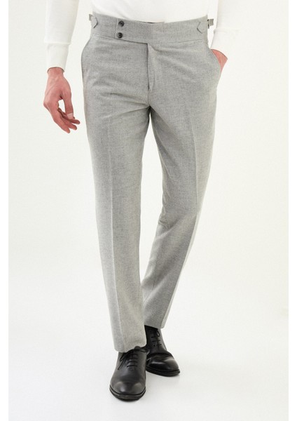 Dokulu Slim Fit Kemerli Yün Erkek Pantolon