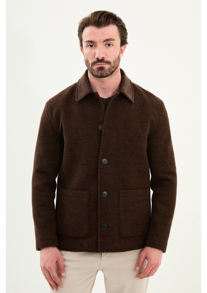 Kırçıllı Slim Fit Kadife Yaka Torba Cepli Erkek Trenchcoat