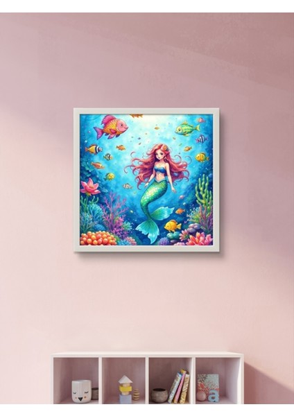 Deniz Kızı ve Balıklar Çocuk Odası LED Tablo – 60X60 cm | Sıva Üstü Montajlı, Tak-Çalıştır Sistem, fiyatları