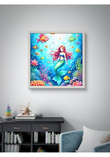 Deniz Kızı ve Balıklar Çocuk Odası LED Tablo – 60X60 cm | Sıva Üstü Montajlı, Tak-Çalıştır Sistem, modelleri
