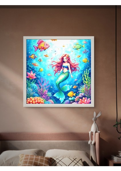 Deniz Kızı ve Balıklar Çocuk Odası LED Tablo – 60X60 cm | Sıva Üstü Montajlı, Tak-Çalıştır Sistem, fırsatları