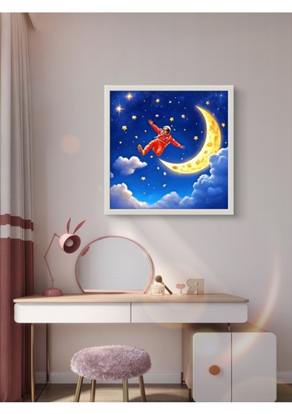 Astronot ve Ay Çocuk Odası LED Tablo – 60X60 cm | Sıva Üstü Montajlı, Tak-Çalıştır Sistem, Arapuarlı fırsatları