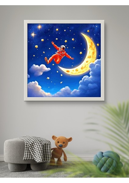 Astronot ve Ay Çocuk Odası LED Tablo – 60X60 cm | Sıva Üstü Montajlı, Tak-Çalıştır Sistem, Arapuarlı indirimleri