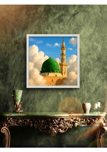 Ravza I Mutahhara, Yeşil Kubbe LED Tablo – 60X60 cm | Sıva Üstü Montajlı, Tak-Çalıştır Sistem