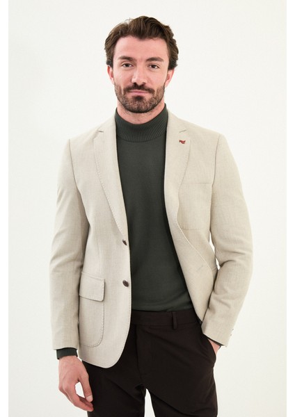 Düz Slim Fit Torba Cep Mono Yaka Yün Erkek Ceket