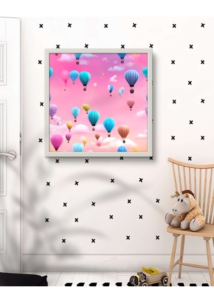 Uçan Balonlar Tablo, Rengarenk LED Tablo – 60X60 cm | Sıva Üstü Montajlı, Tak-Çalıştır Sistem