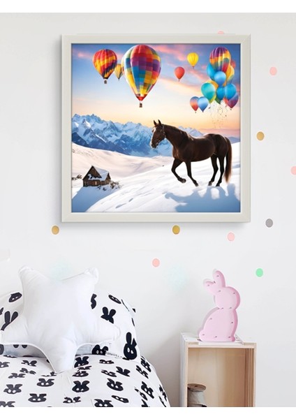 At ve Balonalar, Renkli LED Tablo – 60X60 cm | Sıva Üstü Montajlı, Tak-Çalıştır Sistem-Yapay Zeka