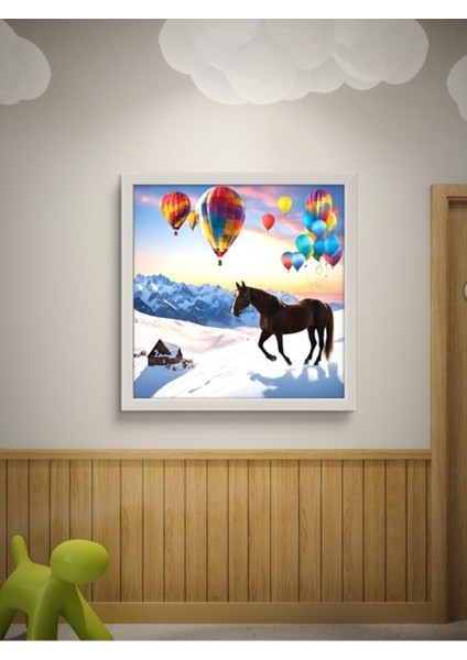 At ve Balonalar, Renkli LED Tablo – 60X60 cm | Sıva Üstü Montajlı, Tak-Çalıştır Sistem-Yapay Zeka