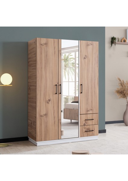 Gardırop Efes 3 Kapaklı Gardırop,dolap Ceviz Krem