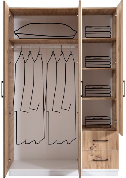 Gardırop Efes 3 Kapaklı Gardırop,dolap Ceviz Krem fırsatları