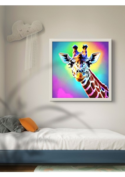 Neon Baskılı Tasarım Zürafa LED Tablo – 60X60 cm | Sıva Üstü Montajlı, Tak-Çalıştır Sistem,