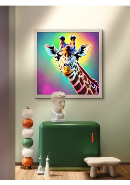 Neon Baskılı Tasarım Zürafa LED Tablo – 60X60 cm | Sıva Üstü Montajlı, Tak-Çalıştır Sistem, fiyatları