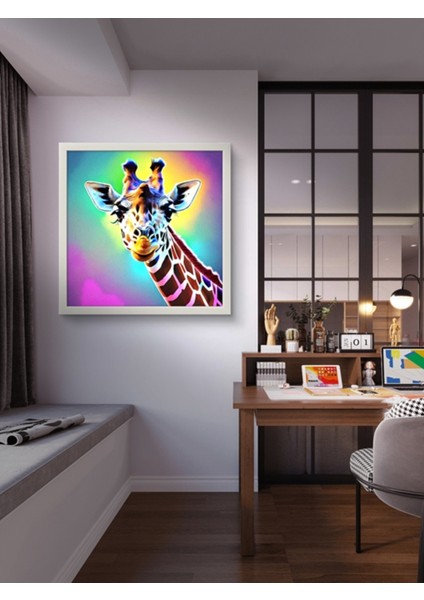 Neon Baskılı Tasarım Zürafa LED Tablo – 60X60 cm | Sıva Üstü Montajlı, Tak-Çalıştır Sistem, modelleri