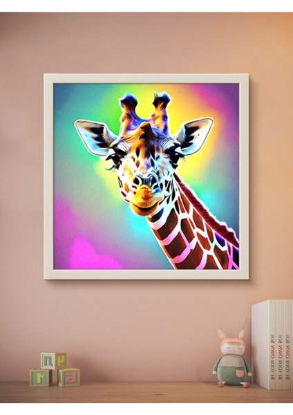 Neon Baskılı Tasarım Zürafa LED Tablo – 60X60 cm | Sıva Üstü Montajlı, Tak-Çalıştır Sistem, fırsatları