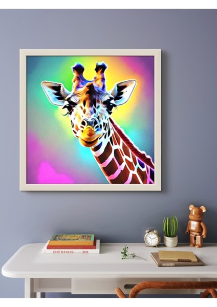 Neon Baskılı Tasarım Zürafa LED Tablo – 60X60 cm | Sıva Üstü Montajlı, Tak-Çalıştır Sistem, indirimleri
