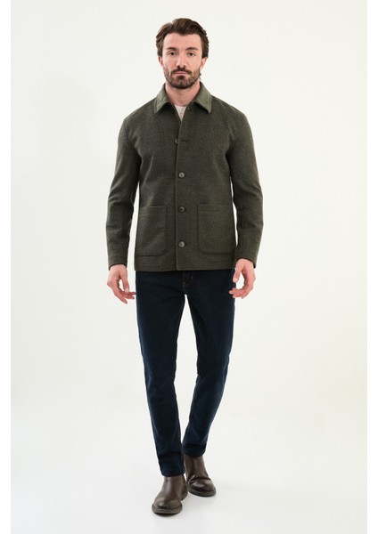 Kırçıllı Slim Fit Kadife Yaka Torba Cepli Erkek Trenchcoat modelleri