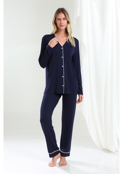 Kadın Bambu Kumaş Pijama Takımı – Büyük Beden Seçenekli, Rahat Kalıp, Şık ve Konforlu