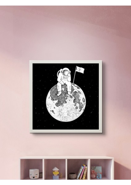 Astronot Moon LED Tablo – 60X60 cm | Sıva Üstü Montajlı, Tak-Çalıştır Sistem, Arapuar Anahtarlı