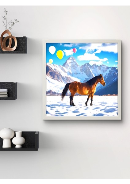 Doğadaki Atlar ve Balonlar LED Tablo – 60X60 cm | Sıva Üstü Montajlı, Tak-Çalıştır Sistem,yapay Zeka