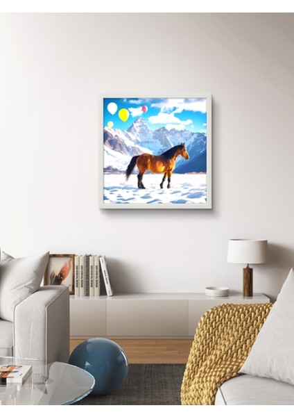 Doğadaki Atlar ve Balonlar LED Tablo – 60X60 cm | Sıva Üstü Montajlı, Tak-Çalıştır Sistem,yapay Zeka modelleri