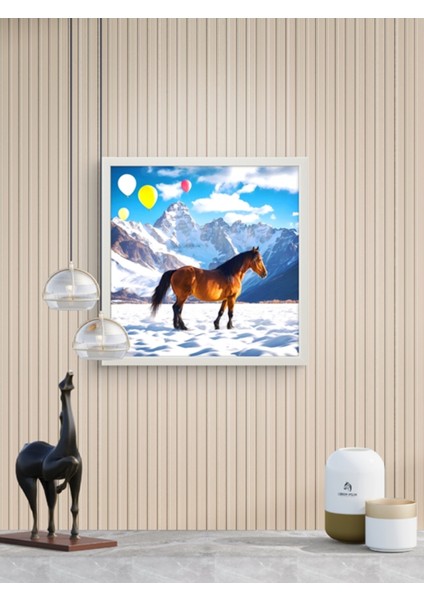 Doğadaki Atlar ve Balonlar LED Tablo – 60X60 cm | Sıva Üstü Montajlı, Tak-Çalıştır Sistem,yapay Zeka indirimleri