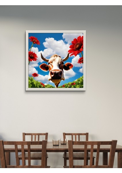 Bulutlar ve Inek Restoran LED Tablo – 60X60 cm | Sıva Üstü Montajlı, Tak-Çalıştır Sistem, Arapuarlı