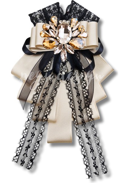 Shine Seri Ekru Grogren Kurdele Dantelli Taşlı Yaka Çiçeği Broş Okul,iş,şal,gömlek