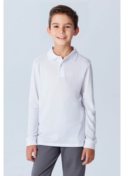 Unisex Uzun Kollu Polo Yaka Pamuklu Okul Tshirt - 2309