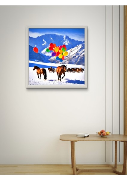 Doğadaki Atlar ve Balonlar LED Tablo – 60X60 cm | Sıva Üstü Montajlı, Tak-Çalıştır Sistem fiyatları