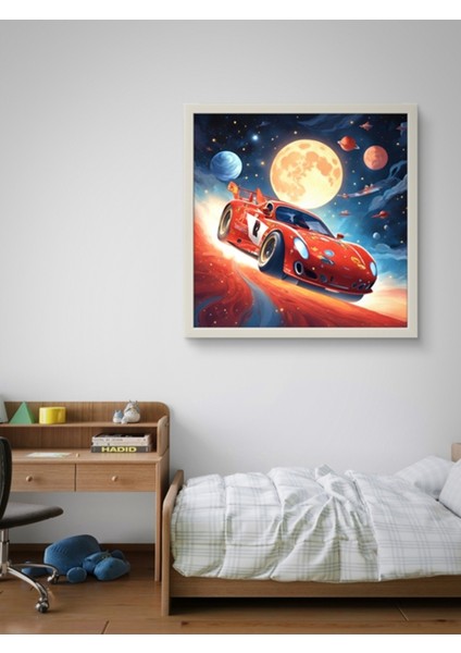 Kırmızı Şimşek Araba LED Tablo – 60X60 cm | Sıva Üstü Montajlı, Tak-Çalıştır Sistem, Arapuarlı