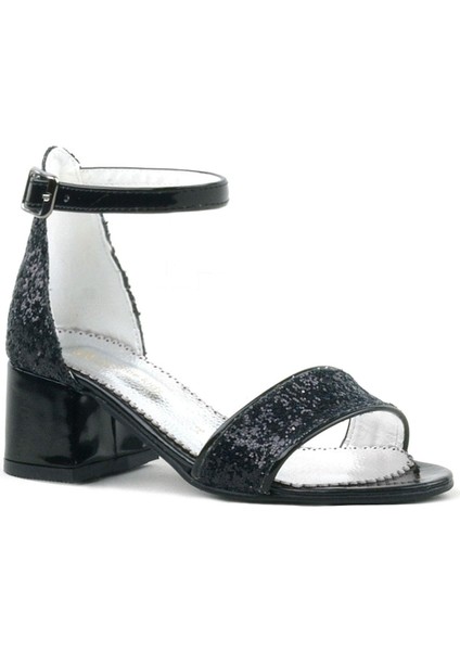 Elsa Siyah Simli Kalın Topuklu Kız Çocuk Abiye Ayakkabı fiyatları