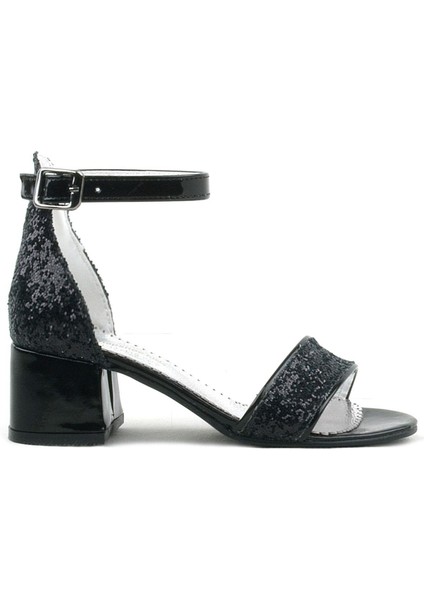 Elsa Siyah Simli Kalın Topuklu Kız Çocuk Abiye Ayakkabı modelleri