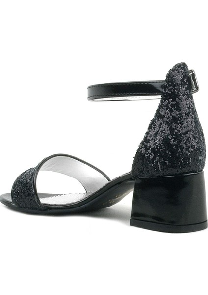 Elsa Siyah Simli Kalın Topuklu Kız Çocuk Abiye Ayakkabı fırsatları