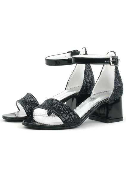 Elsa Siyah Simli Kalın Topuklu Kız Çocuk Abiye Ayakkabı indirimleri