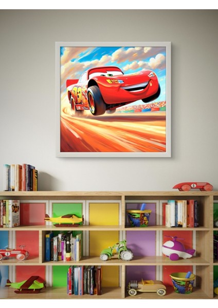 Canavar Çılgın Araba Pistlerde LED Tablo – 60X60 cm | Sıva Üstü Montajlı, Tak-Çalıştır Sistem,