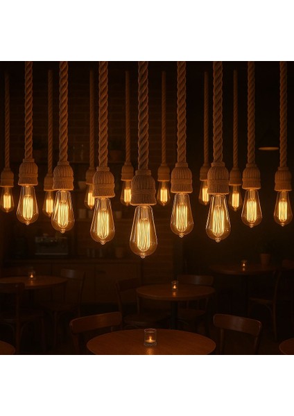 Halat Sarkıt Avize – El Örgüsü Jüt Halatlı, Sıcak Işıklı Dekoratif Aydınlatma”