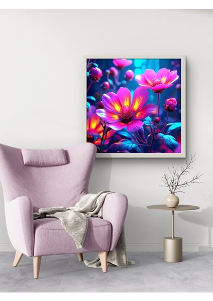 Neon Renkli Çiçekler LED Tablo – 60X60 cm | Sıva Üstü Montajlı, Tak-Çalıştır Sistem, Arapuarlı fiyatları