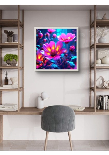 Neon Renkli Çiçekler LED Tablo – 60X60 cm | Sıva Üstü Montajlı, Tak-Çalıştır Sistem, Arapuarlı fırsatları