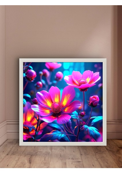 Neon Renkli Çiçekler LED Tablo – 60X60 cm | Sıva Üstü Montajlı, Tak-Çalıştır Sistem, Arapuarlı indirimleri