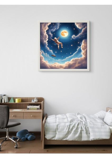 Astronot Ay ve Uzay Çocuk Odası LED Tablo ,60X60 cm | Sıva Üstü Montajlı, Tak-Çalıştır Sistem, fiyatları
