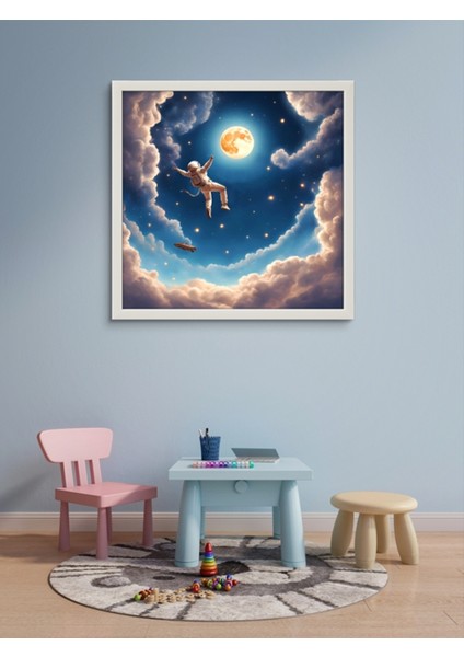 Astronot Ay ve Uzay Çocuk Odası LED Tablo ,60X60 cm | Sıva Üstü Montajlı, Tak-Çalıştır Sistem, fırsatları
