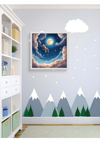 Astronot Ay ve Uzay Çocuk Odası LED Tablo ,60X60 cm | Sıva Üstü Montajlı, Tak-Çalıştır Sistem, indirimleri