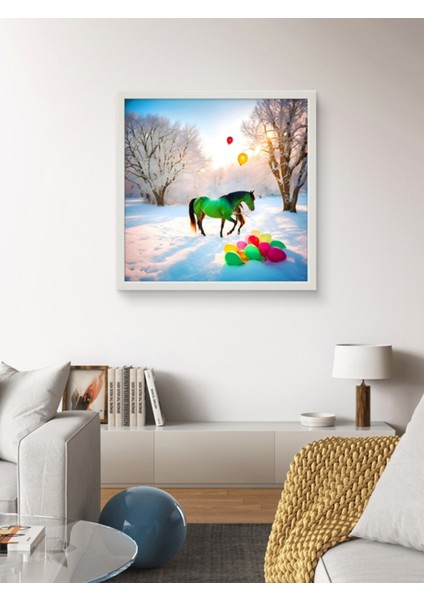 Doğadaki Atlar Serisi LED Tablo – 60X60 cm | Sıva Üstü Montajlı, Tak-Çalıştır Sistem