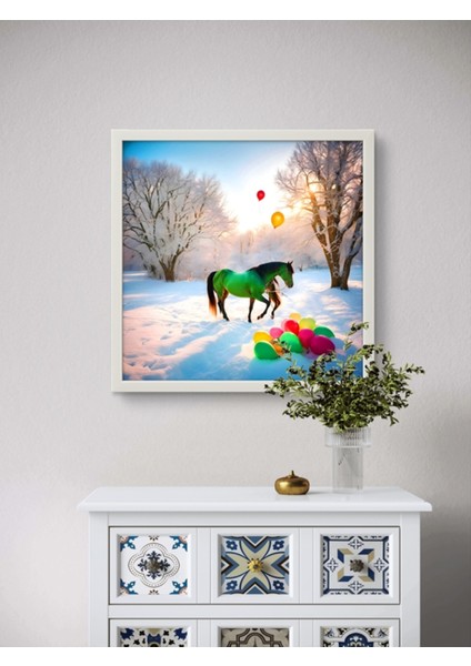 Doğadaki Atlar Serisi LED Tablo – 60X60 cm | Sıva Üstü Montajlı, Tak-Çalıştır Sistem fiyatları