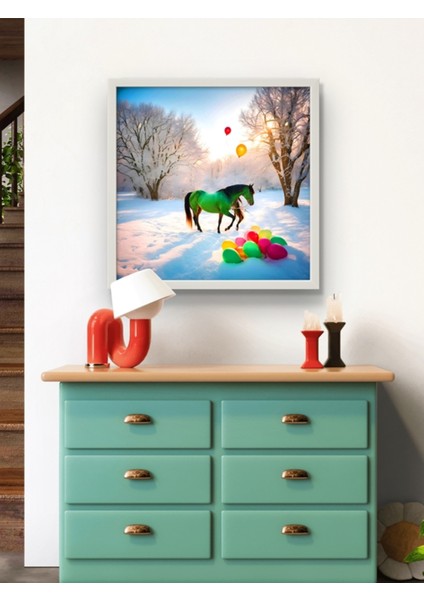 Doğadaki Atlar Serisi LED Tablo – 60X60 cm | Sıva Üstü Montajlı, Tak-Çalıştır Sistem indirimleri