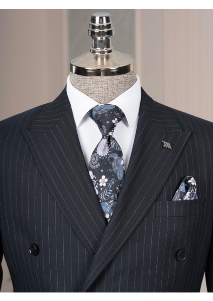 Italyan Stil Slim Fit Kruvaze Ceket Pantolon Takım Elbise Lacivert T14465 fiyatları